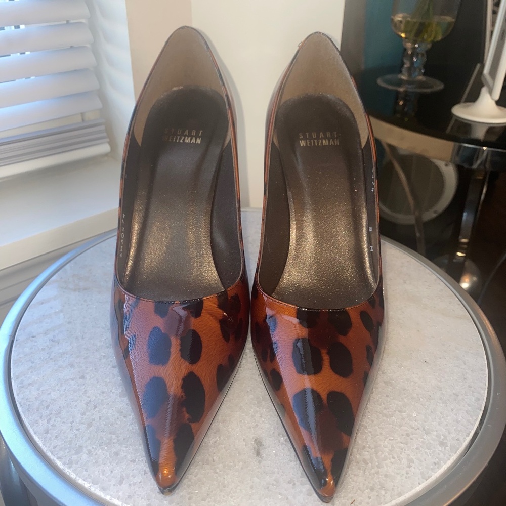 Stuart Weitzman Eternal Brown/Black Whiskey Congo Cat Pat Heel Size 8